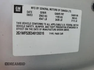 2004 Chevrolet Impala with VIN 2G1WF52E349139316, listed as a Copart auction lot 59657425 with 166,536 mi miles and Salvage title. Bid and sale history available at DreamBid. Image 12.