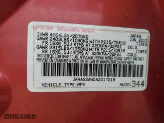 2010 Mitsubishi Outlander ES with VIN JA4AS2AW5AZ017218, listed as a Copart auction lot 51685015 with 92,286 mi miles and Salvage Title. Bid and sale history available at carsss.com. Image 12.