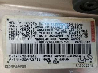 2002 Toyota Camry LE z VIN JTDBE32K620035753, wystawiony jako Copart lot #60176235 z przebiegiem 258 793 mil mil oraz Czysty tytuł • Clean title. Historia ofert i sprzedaży dostępna na DreamBid. Obrazek 12.