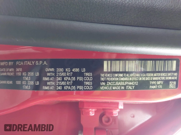 2018 Jeep Renegade Sport with VIN ZACCJBAB9JPH44312, listed as a IAAI auction lot 42076661 with 75,146 mi miles and . Bid and sale history available at DreamBid. Image 9.