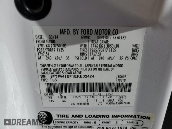 2014 Ford F-150 XL with VIN 1FTFW1EF1EKE02424, listed as a Copart auction lot 49651275 with 193,466 mi miles and Salvage Title. Bid and sale history available at carsss.com. Image 12.