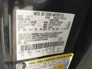 2011 Ford Expedition XLT with VIN 1FMJU1J5XBEF40689, listed as a IAAI auction lot 42475111 with 236,127 mi miles and . Bid and sale history available at DreamBid. Image 9.