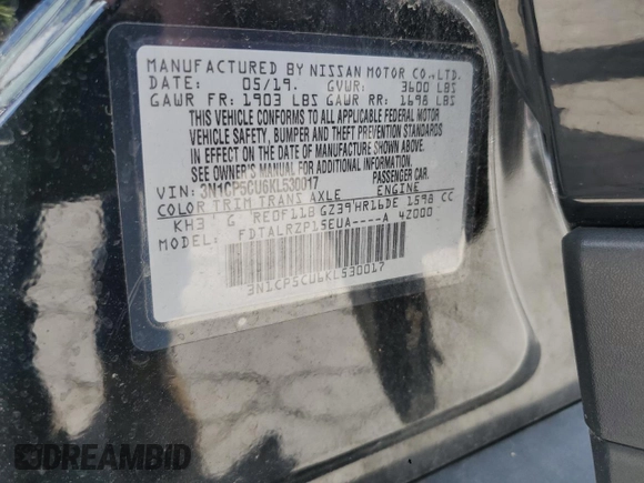 2019 Nissan Kicks SV z VIN 3N1CP5CU6KL530017, wystawiony jako Copart lot #55989235 z przebiegiem 112 342 mil mil oraz Szkoda całkowita • Salvage title. Historia ofert i sprzedaży dostępna na DreamBid. Obrazek 14.