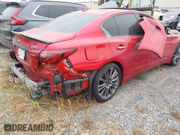 2021 Infiniti Q50 Red Sport 400 with VIN JN1FV7DP7MM850432, listed as a IAAI auction lot 42057935 with 15,936 mi miles and . Bid and sale history available at DreamBid. Image 4.