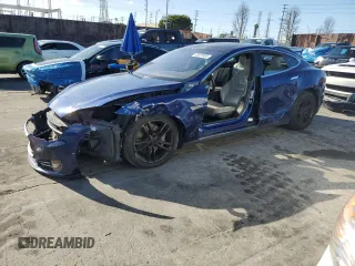 2015 Tesla Model S 85D with VIN 5YJSA1E21FF114010, listed as a Copart auction lot 48597885 with 196,670 mi miles and Salvage Title. Bid and sale history available at carsss.com. Image 1.