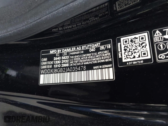 2018 Mercedes-Benz S-Class S 560 with VIN WDDXJ8GB2JA035478, listed as a IAAI auction lot 41312324 with 44,775 mi miles. Bid and sale history available at carsss.com. Image 9.