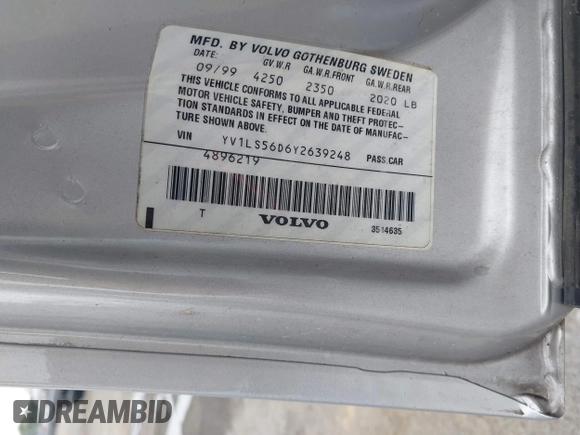 2000 Volvo S70 с VIN YV1LS56D6Y2639248, выставлен на аукционе IAAI как лот 42367034 с пробегом 112 571 миль миль и . История ставок и продаж доступна на DreamBid. Изображение 9.