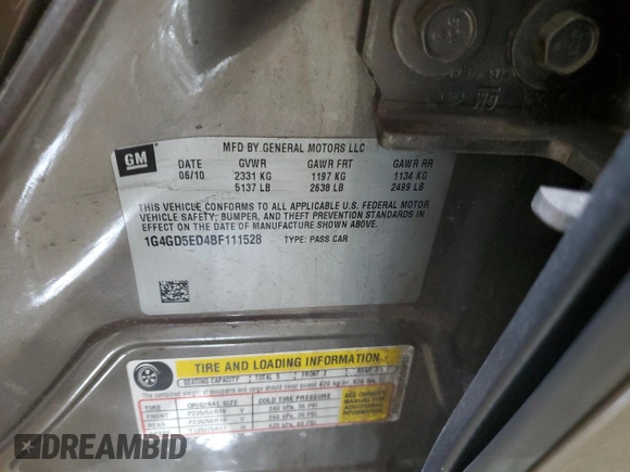 2011 Buick LaCrosse CXL with VIN 1G4GD5ED4BF111528, listed as a Copart auction lot 45866045 with 303,131 mi miles and Salvage title. Bid and sale history available at DreamBid. Image 12.
