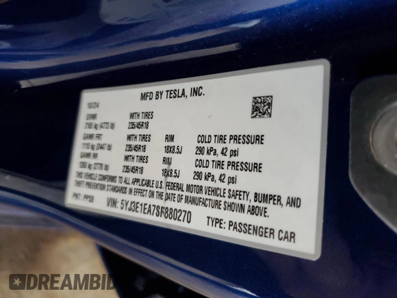 2025 Tesla Model 3 Long Range with VIN 5YJ3E1EA7SF880270, listed as a Copart auction lot 49733925 with 7,542 mi miles and Salvage Title. Bid and sale history available at DreamBid. Image 12.