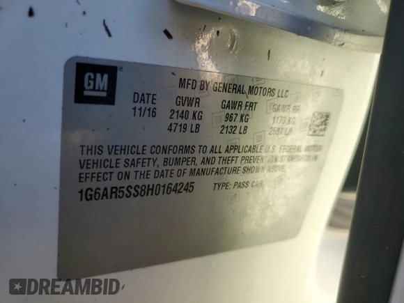 2017 Cadillac CTS Luxury RWD with VIN 1G6AR5SS8H0164245, listed as a Copart auction lot 43288625 with Not Provided miles and Non Repairable. Bid and sale history available at DreamBid. Image 13.