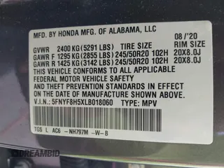 2020 Honda Passport EX-L z VIN 5FNYF8H5XLB018060, wystawiony jako IAAI lot #41961243 z przebiegiem 60 575 mil mil oraz . Historia ofert i sprzedaży dostępna na DreamBid. Obrazek 9.