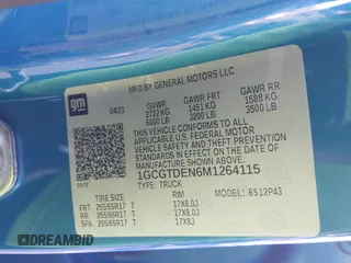 2021 Chevrolet Colorado 4WD Z71 with VIN 1GCGTDEN6M1264115, listed as a IAAI auction lot 41667276 with 31,304 mi miles and . Bid and sale history available at DreamBid. Image 9.