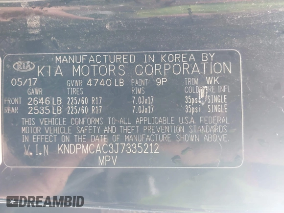 2018 Kia Sportage LX z VIN KNDPMCAC3J7335212, wystawiony jako IAAI lot #42092564 z przebiegiem 126 691 mil mil oraz . Historia ofert i sprzedaży dostępna na DreamBid. Obrazek 9.