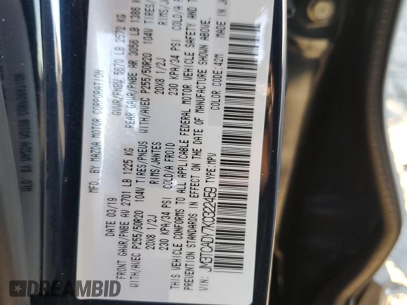 2019 Mazda CX-9 Grand Touring with VIN JM3TCADY7K0322459, listed as a Copart auction lot 84502764 with 18,375 mi miles and Salvage Title. Bid and sale history available at carsss.com. Image 13.