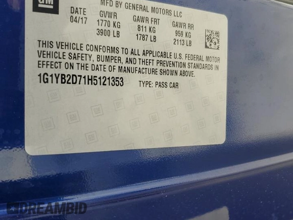 2017 Chevrolet Corvette 1LT with VIN 1G1YB2D71H5121353, listed as a Copart auction lot 57288904 with 56,200 mi miles. Bid and sale history available at carsss.com. Image 12.