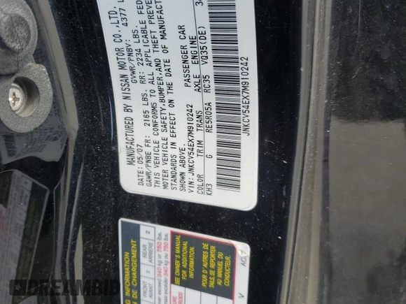 2007 Infiniti G35 Coupe with VIN JNKCV54EX7M910242, listed as a Copart auction lot 72274694 with 251,949 mi miles and Salvage Title. Bid and sale history available at carsss.com. Image 12.