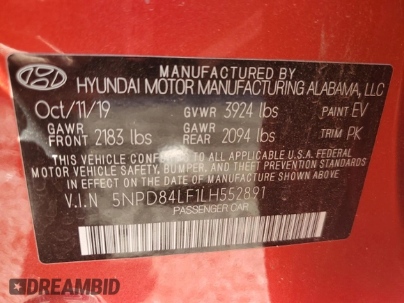 2020 Hyundai Elantra SEL z VIN 5NPD84LF1LH552891, wystawiony jako Copart lot #55763045 z przebiegiem 27 332 mil mil oraz Szkoda całkowita • Salvage title. Historia ofert i sprzedaży dostępna na DreamBid. Obrazek 13.
