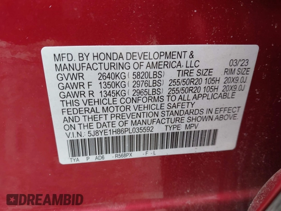2023 Acura MDX w/Advance Package with VIN 5J8YE1H86PL035592, listed as a IAAI auction lot 41578761 with 18,802 mi miles. Bid and sale history available at carsss.com. Image 9.