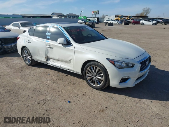 2023 Infiniti Q50 Luxe with VIN JN1EV7BPXPM511389, listed as a IAAI auction lot 41329603 with 28,476 mi miles and . Bid and sale history available at DreamBid. Image 1.