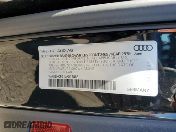 2018 Audi A5 Sportback Premium Plus with VIN WAUENCF51JA017863, listed as a Copart auction lot 70550523 with 63,270 mi miles. Bid and sale history available at carsss.com. Image 13.
