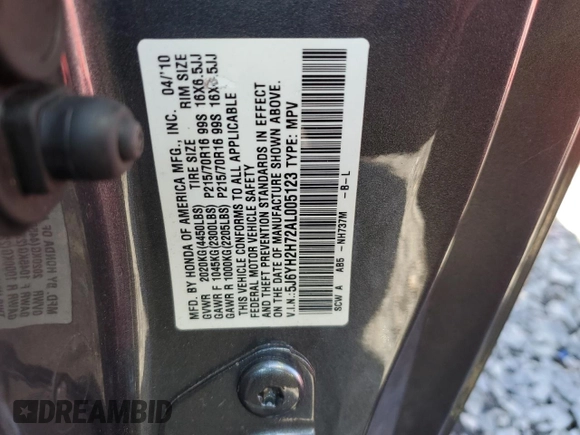 2010 Honda Element EX with VIN 5J6YH2H72AL005123, listed as a Copart auction lot 50206125 with 200,077 mi miles and Salvage Title. Bid and sale history available at DreamBid. Image 13.