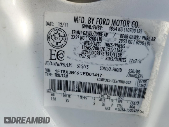 2012 Ford F-350 XL z VIN 1FT8X3B69CEB01417, wystawiony jako Copart lot #89115565 z przebiegiem 230 261 mil mil oraz Szkoda całkowita • Salvage title. Historia ofert i sprzedaży dostępna na DreamBid. Obrazek 12.