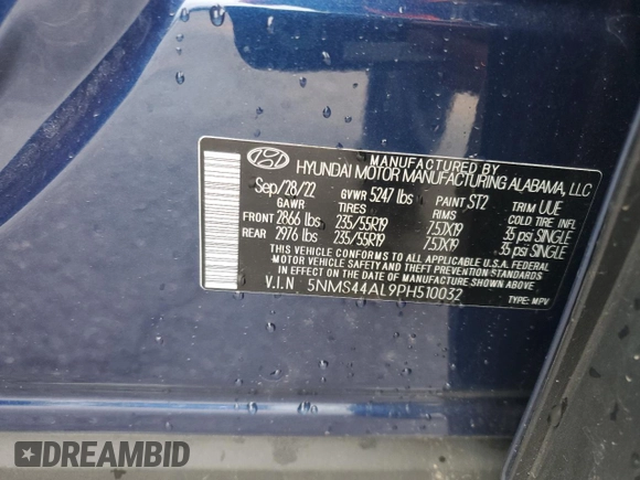 2023 Hyundai Santa Fe Limited with VIN 5NMS44AL9PH510032, listed as a Copart auction lot 42180375 with 20,802 mi miles and Salvage Title. Bid and sale history available at carsss.com. Image 14.