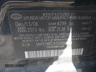 2007 Hyundai Sonata GLS with VIN 5NPET46C47H266964, listed as a IAAI auction lot 41626893 with 176,523 mi miles and . Bid and sale history available at DreamBid. Image 9.