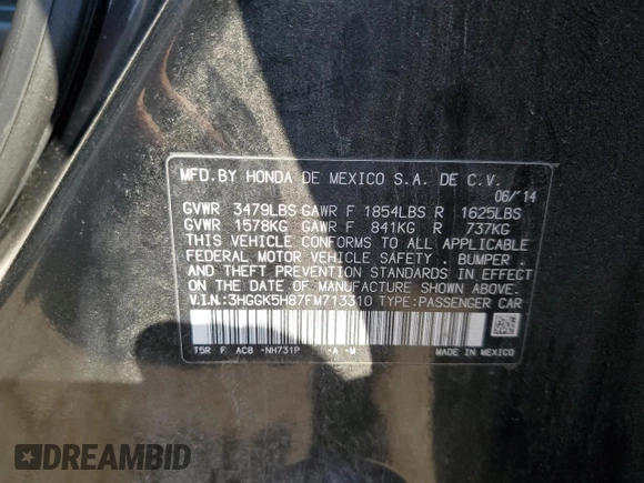 2015 Honda Fit EX-L с VIN 3HGGK5H87FM713310, выставлен на аукционе Copart как лот 62870075 с пробегом 108 457 миль миль и Чистый • Clean title. История ставок и продаж доступна на DreamBid. Изображение 13.