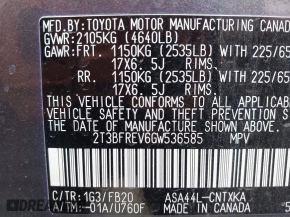 2016 Toyota RAV4 LE with VIN 2T3BFREV6GW536585, listed as a IAAI auction lot 41524586 with 30,745 mi miles. Bid and sale history available at carsss.com. Image 9.