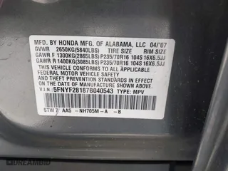 2007 Honda Pilot LX with VIN 5FNYF28187B040543, listed as a IAAI auction lot 41964267 with 237,081 mi miles. Bid and sale history available at carsss.com. Image 9.