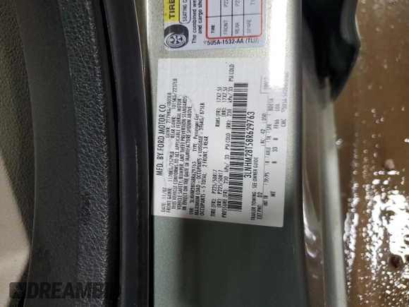 2008 Lincoln MKZ with VIN 3LNHM28T58R629763, listed as a Copart auction lot 51711435 with 88,828 mi miles and Salvage title. Bid and sale history available at DreamBid. Image 12.