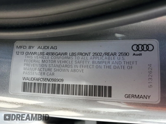 2014 Audi A6 Premium Plus with VIN WAUDFAFC5EN098909, listed as a Copart auction lot 88348415 with 71,878 mi miles and Clean title. Bid and sale history available at DreamBid. Image 12.