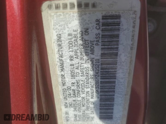 2000 Chevrolet Prizm LSi с VIN 1Y1SK5286YZ435210, выставлен на аукционе Copart как лот 53633925 с пробегом 191 396 миль миль и Списание • Salvage title. История ставок и продаж доступна на DreamBid. Изображение 12.