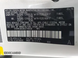 2016 Toyota Sienna XLE with VIN 5TDYK3DC8GS748036, listed as a Copart auction lot 60047235 with 147,203 mi miles and Salvage title. Bid and sale history available at DreamBid. Image 13.