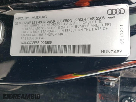 2015 Audi A3 1.8T Premium Plus with VIN WAUCCGFF8F1004886, listed as a Copart auction lot 54758063 with 89,249 mi miles. Bid and sale history available at carsss.com. Image 14.