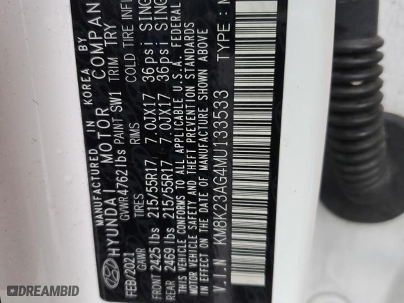 2021 Hyundai Kona Electric SEL with VIN KM8K23AG4MU133533, listed as a Copart auction lot 42228443 with 41,669 mi miles. Bid and sale history available at carsss.com. Image 12.
