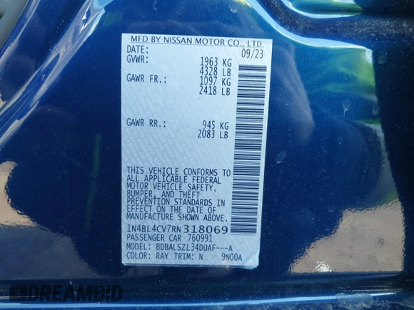 2024 Nissan Altima SR z VIN 1N4BL4CV7RN318069, wystawiony jako IAAI lot #41866453 z przebiegiem 17 378 mil mil oraz . Historia ofert i sprzedaży dostępna na DreamBid. Obrazek 9.