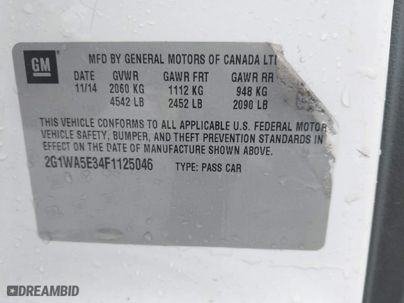 2015 Chevrolet Impala Limited LS with VIN 2G1WA5E34F1125046, listed as a IAAI auction lot 41972602 with 253,674 mi miles. Bid and sale history available at carsss.com. Image 9.