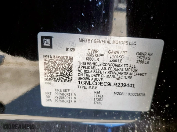 2020 Chevrolet Tahoe Commercial with VIN 1GNLCDEC9LR239441, listed as a Copart auction lot 46259925 with 103,274 mi miles and Salvage Title. Bid and sale history available at carsss.com. Image 12.
