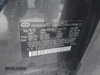 2020 Hyundai Santa Fe Limited with VIN 5NMS5CAA9LH280850, listed as a IAAI auction lot 41174789 with 45,563 mi miles. Bid and sale history available at carsss.com. Image 9.