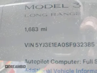 2025 Tesla Model 3 Long Range with VIN 5YJ3E1EA0SF932385, listed as a IAAI auction lot 41772613 with 1,683 mi miles and . Bid and sale history available at carsss.com. Image 7.