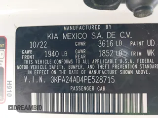 2023 Kia Rio S with VIN 3KPA24AD4PE528715, listed as a IAAI auction lot 41912848 with 11,546 mi miles. Bid and sale history available at carsss.com. Image 9.