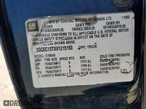 2006 Chevrolet Silverado 1500 LT1 with VIN 2GCEC13TX61215150, listed as a Copart auction lot 54175305 with 145,866 mi miles and Salvage Title. Bid and sale history available at carsss.com. Image 13.