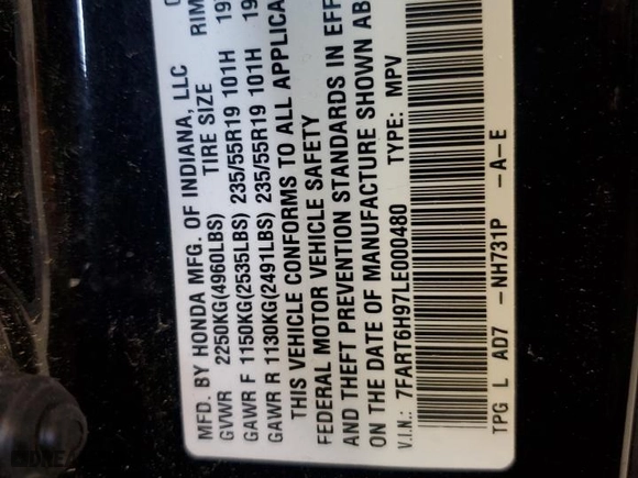 2020 Honda CR-V Hybrid Touring with VIN 7FART6H97LE000480, listed as a Copart auction lot 53071795 with 74,907 mi miles and Salvage Title. Bid and sale history available at carsss.com. Image 14.