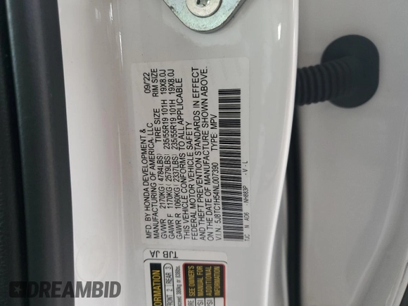 2022 Acura RDX Technology with VIN 5J8TC1H54NL007390, listed as a Copart auction lot 66625625 with 20,214 mi miles and Salvage title. Bid and sale history available at DreamBid. Image 12.