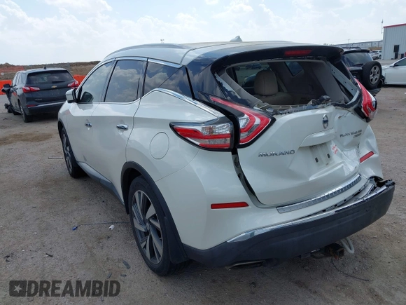 2015 Nissan Murano SL z VIN 5N1AZ2MH5FN213233, wystawiony jako IAAI lot #41869124 z przebiegiem 125 104 mil mil oraz . Historia ofert i sprzedaży dostępna na DreamBid. Obrazek 3.