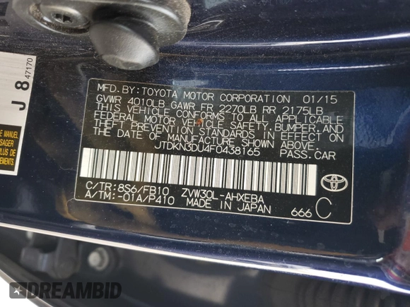 2015 Toyota Prius Four with VIN JTDKN3DU4F0438165, listed as a Copart auction lot 53388285 with 129,870 mi miles and Salvage Title. Bid and sale history available at carsss.com. Image 12.