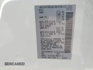 2013 Infiniti JX35 with VIN 5N1AL0MN3DC315618, listed as a IAAI auction lot 42107516 with 178,518 mi miles and . Bid and sale history available at DreamBid. Image 9.