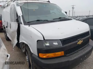 2023 Chevrolet Express Cargo Van with VIN 1GCWGAFP0P1104007, listed as a IAAI auction lot 41433813 with 80,352 mi miles. Bid and sale history available at carsss.com. Image 1.